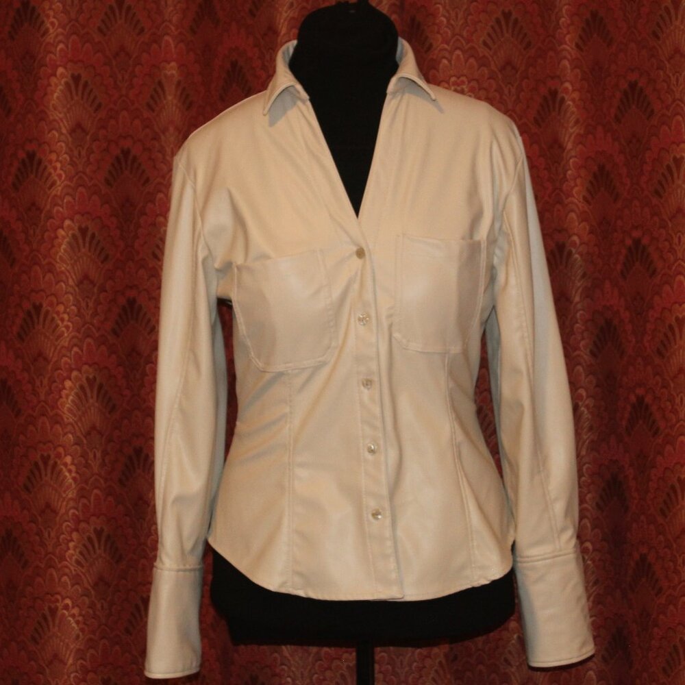 ZARA FAUX LEATHER SHIRT SHACKET NWT Tailored with Button Front-Lrg
